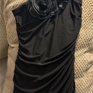 Deb One Shoulder Black Dress with Floral Accent